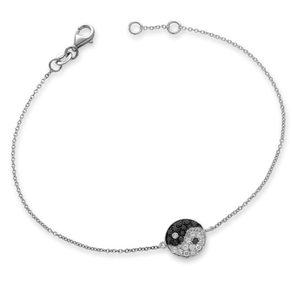 BRACCIALE CON SIMBOLO YIN YANG INCASSATO IN BRILLANTI BIANCHI E NERI