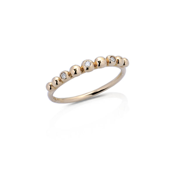 RING WITH 9 SMALL GOLD BALLS SET WITH DIAMONDS