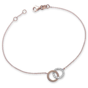 BRACCIALE CON 2 ANELLINI CENTRALI INTRECCIATI , UNO LUCIDO E UNO INCASSATO IN BRILLANTI