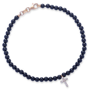 BRACCIALE BEADS IN ONICE CON CROCE PENDENTE INCASSATA IN BRILLANTI