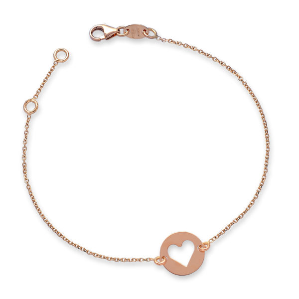 BRACCIALE  PIASTRINA TONDA CON CUORICINO INTARSIATO