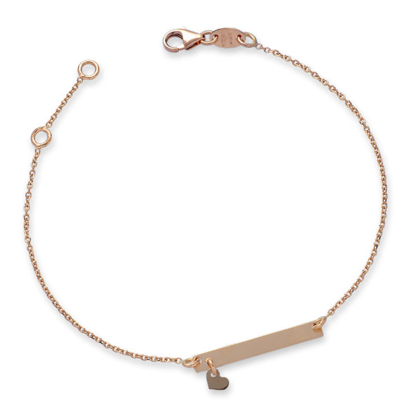 BRACCIALE CON PIASTRINA RETTANGOLARE E CUORICINO PENDENTE