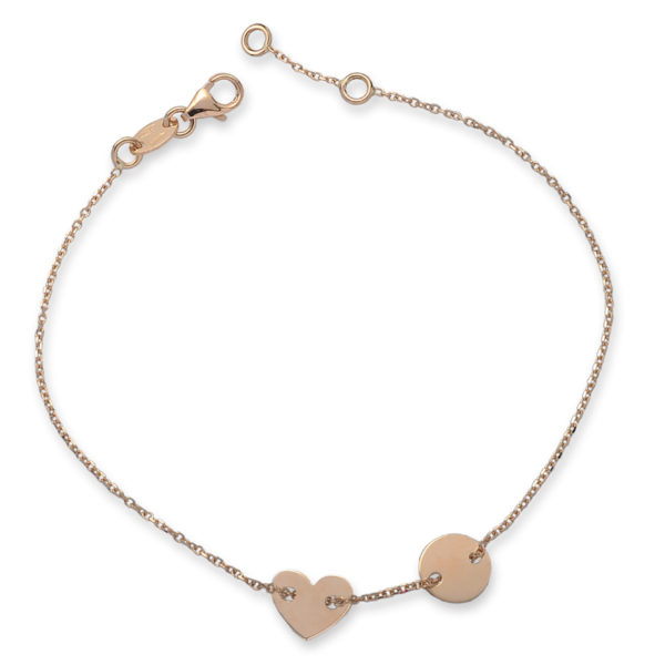 BRACCIALE CON PIASTRINA TONDA E PIASTRINA A CUORE
