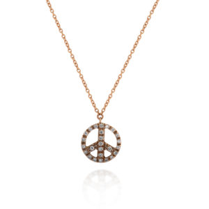 COLLANA CON SIMBOLO PEACE AND LOVE INCASSATO IN BRILLANTI