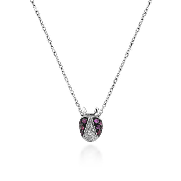 COLLANA CON PICCOLA COCCINELLA IN BRILLANTI E RUBINI