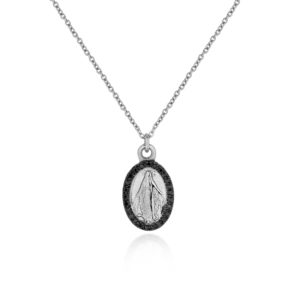 COLLANA CON PIASTRINA OVALE MADONNINA CON BRILLANTI BLACK