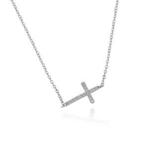 COLLANA CON CROCE LATERALE IN BRILLANTI