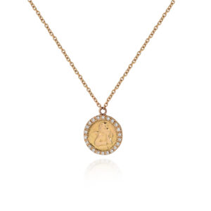 COLLANA CON PIASTRINA TONDA ANGIOLETTO CON BRILLANTI