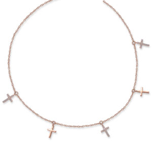 COLLANA CON 5 CROCETTE PENDENTI, TRE CON BRILLANTI E 2 LUCIDE