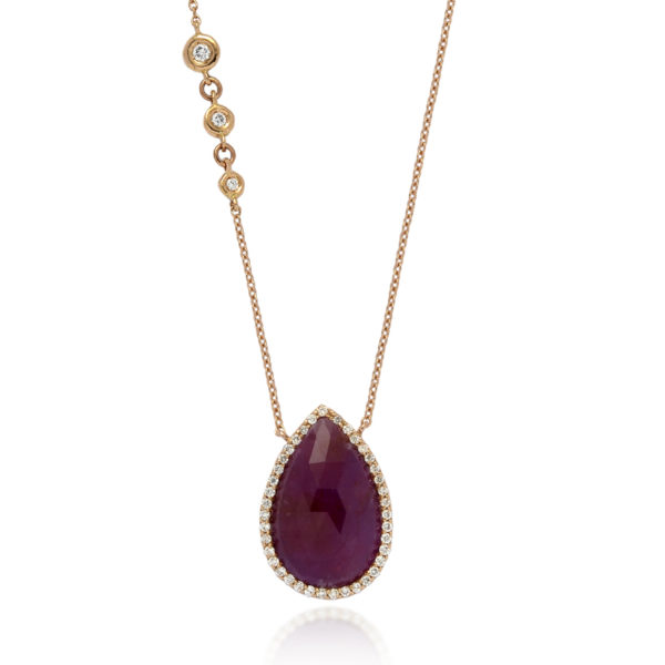 COLLANA CON PENDENTE IN ZAFFIRO ROSA E BRILLANTI