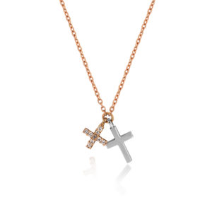 COLLANA CON DUE CROCI, UNA DELLE QUALI INCASSATA IN BRILLANTI