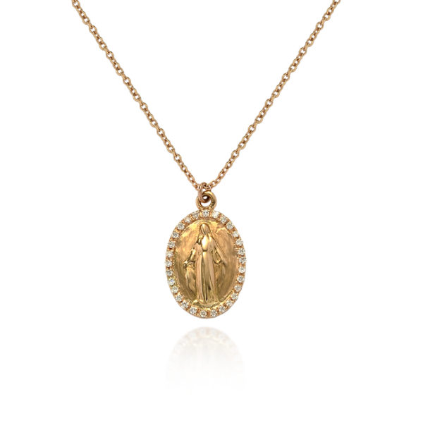 COLLANA CON PIASTRINA OVALE MADONNINA CON BRILLANTI