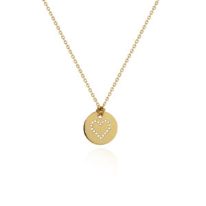 necklace 750 gold with hanging round plate with carved heart 