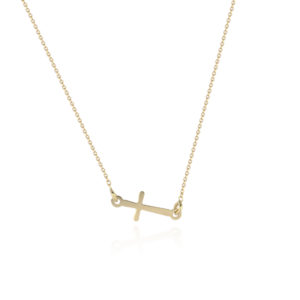 750 gold necklace with a tiny cross on one side