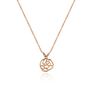 necklace with a tiny carved rose , gold 750