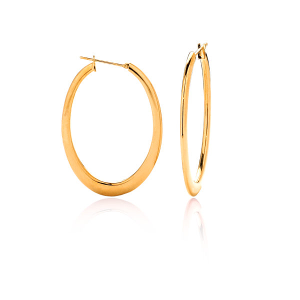 750 gold electroform oval hoop earrings flat section 4,5 cm