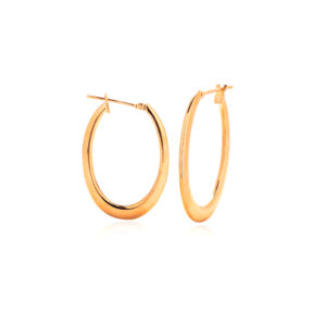 750 gold electroform oval shaped hoop earrings flat section , 3 cm