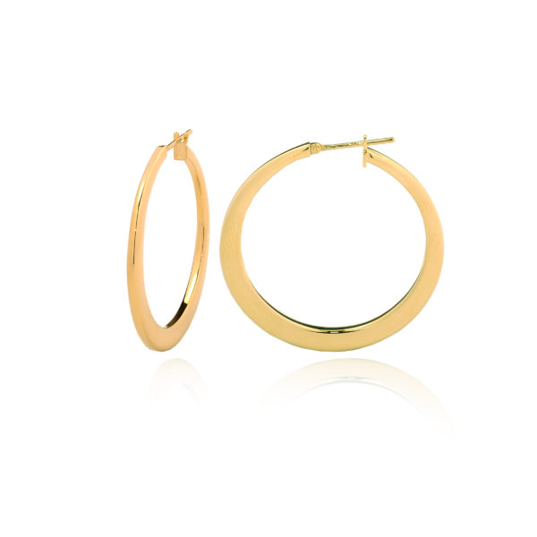 750 gold electroform hoops flat section  3,5 cm diameter