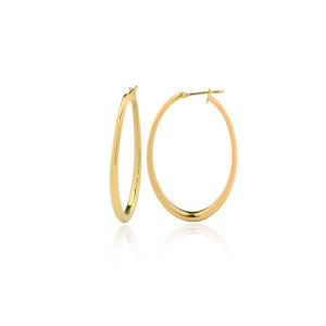 750 gold electroform hoop earrings, oval shape 4 cm  , round scaled tube
